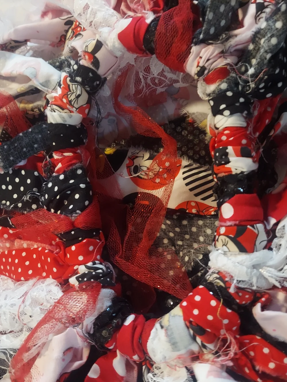 Handmade Minnie Mouse Disney Fabric Ribbon Rag Tutu Skirt 12M Birthday Fun